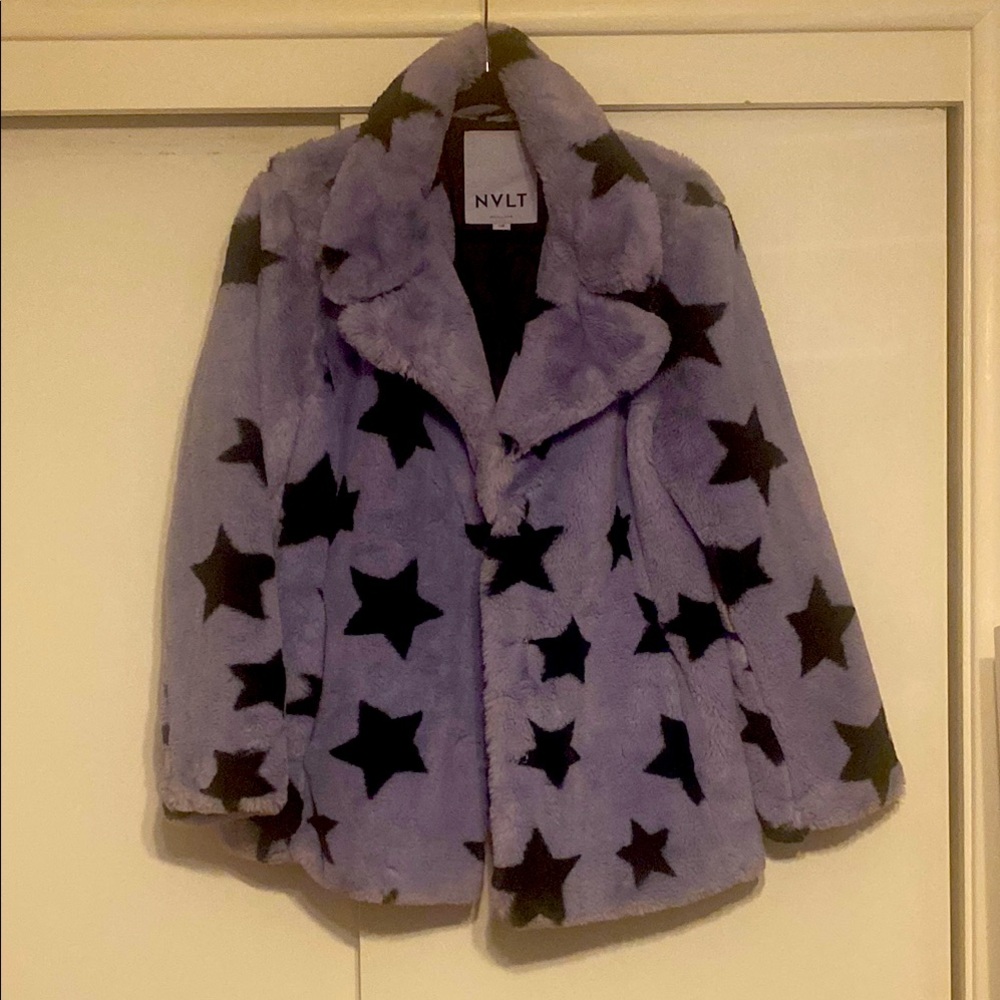 Star Pattern Faux Fur Jacket